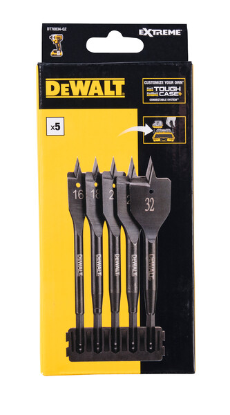 DeWalt 5pc Bit Bar + Extreme Flatwood Bits 16mm 18mm 20mm 25mm 32mm