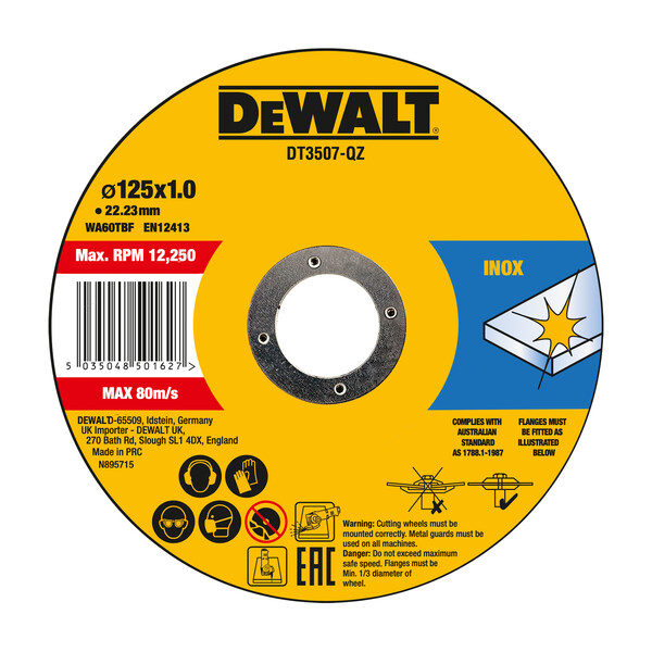 DeWalt 125x1mm Cutdisk 10/Tin (10Tin Merch)