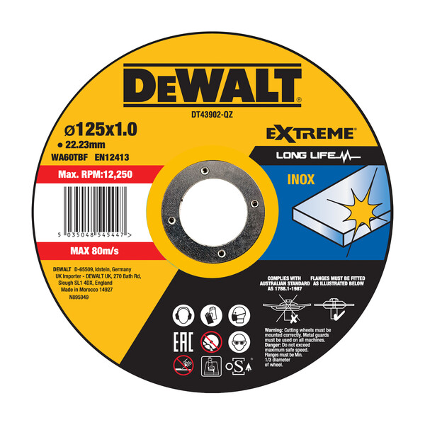 DeWalt Thin Cutting Metal 125mmx1mmx22.23mm - Inox