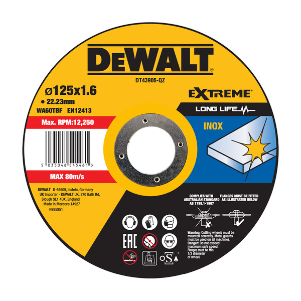 DeWalt Thin Cutting Metal 125mmx1.6mmx22.23mm - Inox