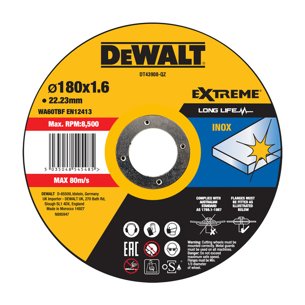 DeWalt Thin Cutting Metal 180mmx1.6mmx22.23mm - Inox