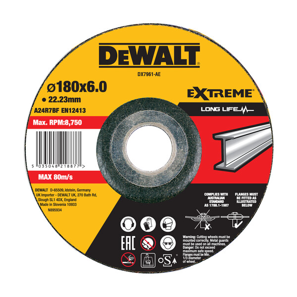 DeWalt Disc Bonded Metalgrinding 180x6x22 Dpc