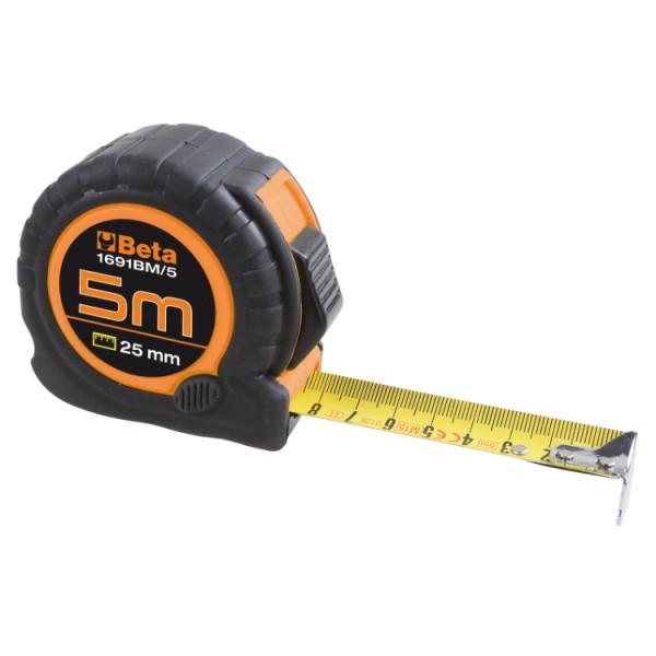 BETA 1691BM Measuring tapes shock-resistant bimaterial ABS casings, steel tapes, precision class: II