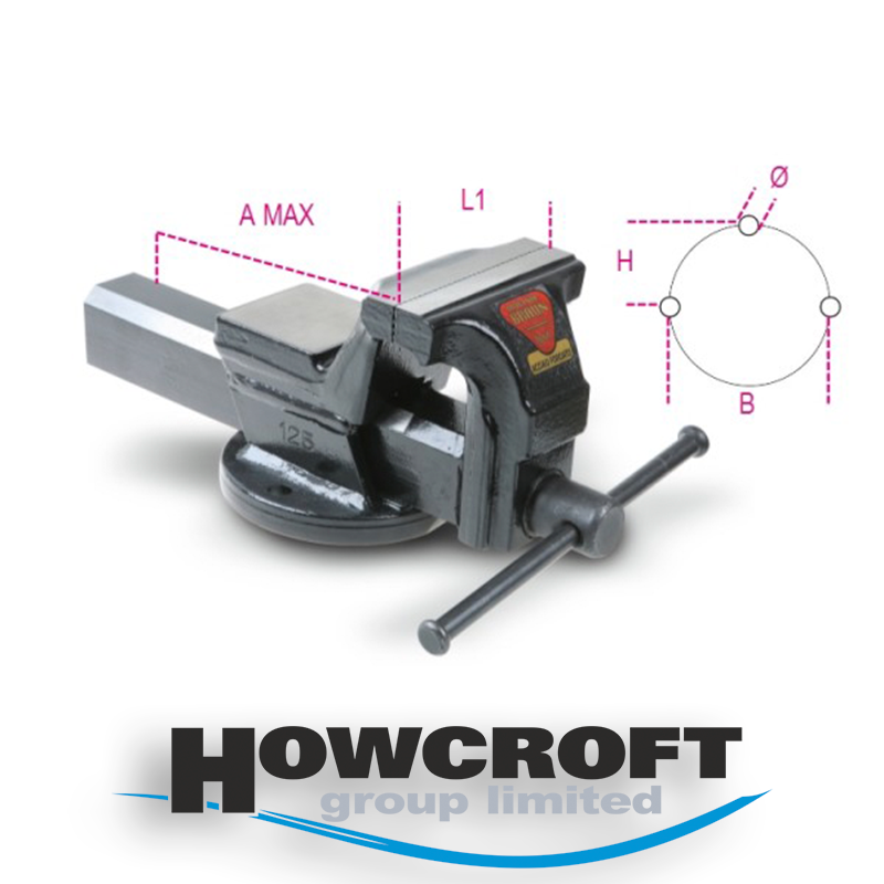 BETA Tools 1599F Parallel bench vice, forged fully steel cast. Milled and hardened jaw surface. Front opening. High clamping depth