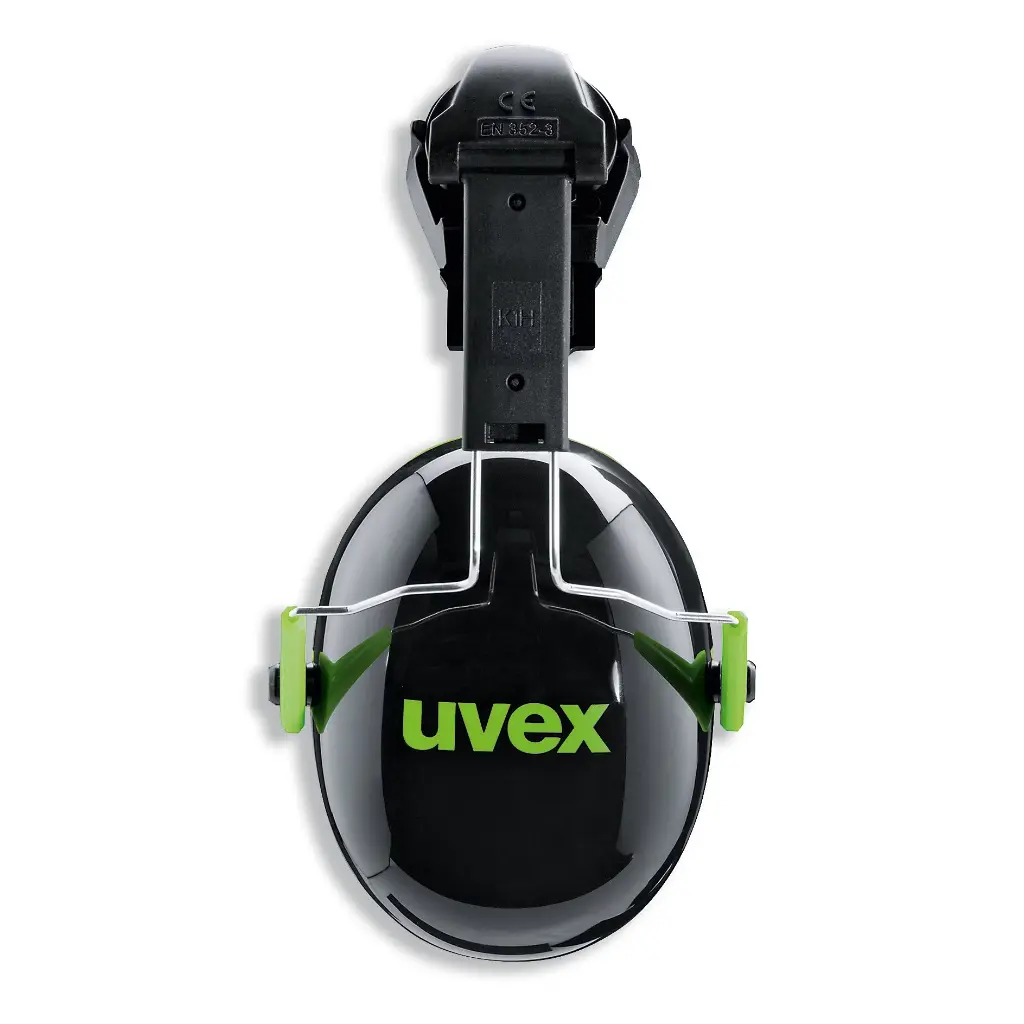 uvex K1H helmet earmuffs for low noise areas. Helmet attachment earmuff with suspension system and soft foam cushions. SNR 27dB