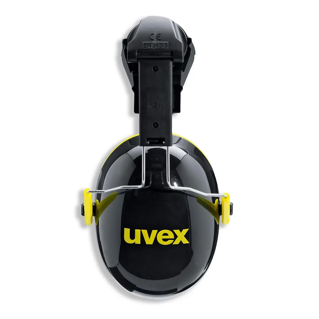 uvex K2H helmet earmuffs for medium noise areas. Helmet attachment earmuff with suspension system and soft foam cushions. SNR 30dB