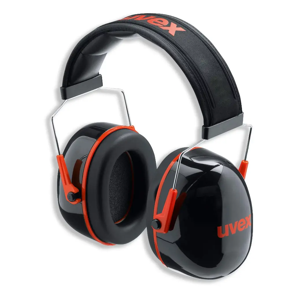 uvex K3 earmuffs for medium noise areas. Soft metal headband with length adjustment suspension system and soft memory foam cushions. High attenuation earmuff. SNR 33dB