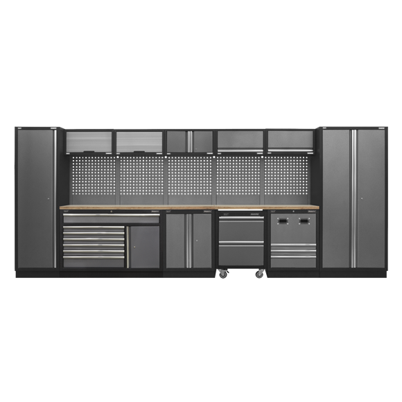 Sealey APMSSTACK16W Automotive Custom Workshop Storage System with Pressed Wood Worktop 4.92m