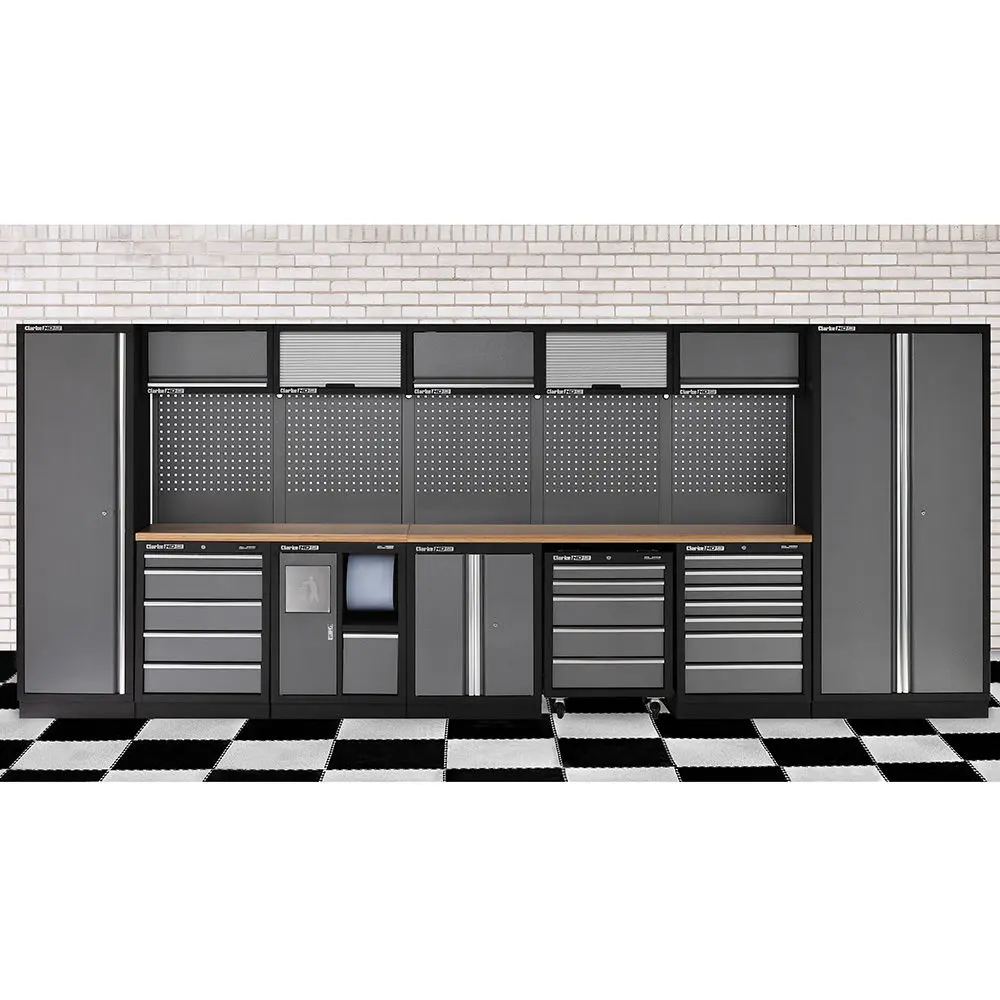 Clarke 7632891 COMBGSM01 Modular Custom Workshop Storage System 25 Piece Package Stainless Steel Worktops