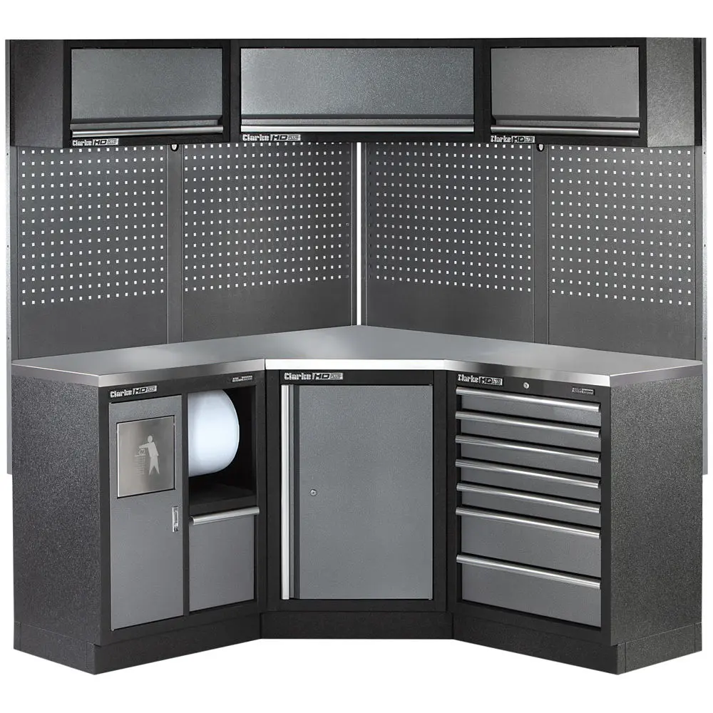 Clarke 7632909 COMBGSM05 Modular Custom Workshop Storage System 19 Piece Package Stainless Steel Worktops