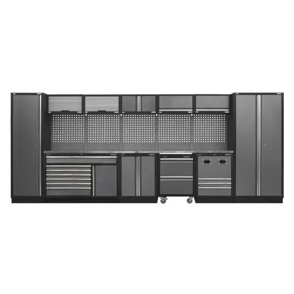 Sealey APMSSTACK16SS Custom Workshop Storage System with Stainless Steel Worktop 4.92m