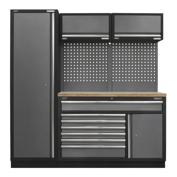 Sealey APMSSTACK09W Custom Workshop Storage System with Pressed Wood Worktop 1.96m