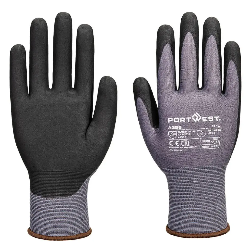 PORTWEST A356 - ESD 15 Nitrile Essential Multipack (Pk12) Grey/Black S - XXL PPE Safety Gloves Hand Protection