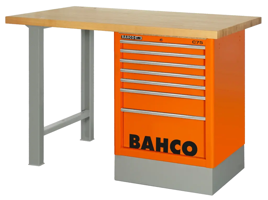 BAHCO Heavy Duty Wooden Top Workbenches with Side Drawer Tower and 2-Leg 1800 mm x 750 mm x 1030 mm  1495KCWB18TW Custom Workshop