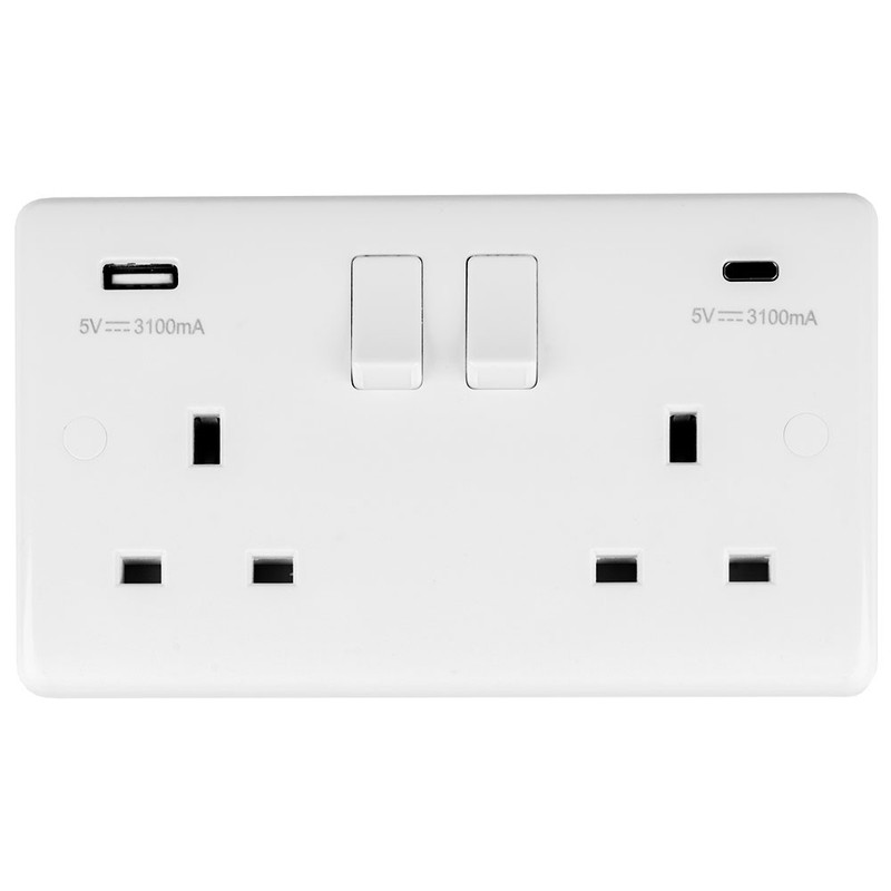 Enhance White Plastic 2 Gang 13A Switched Socket