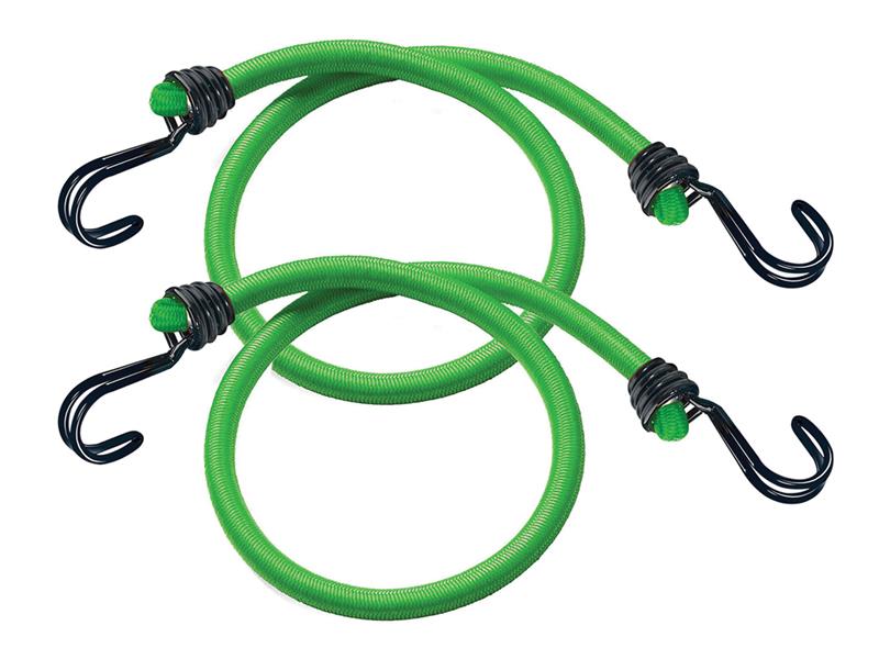 Twin Wire Bungee Cord 80cm Green 2 Piece