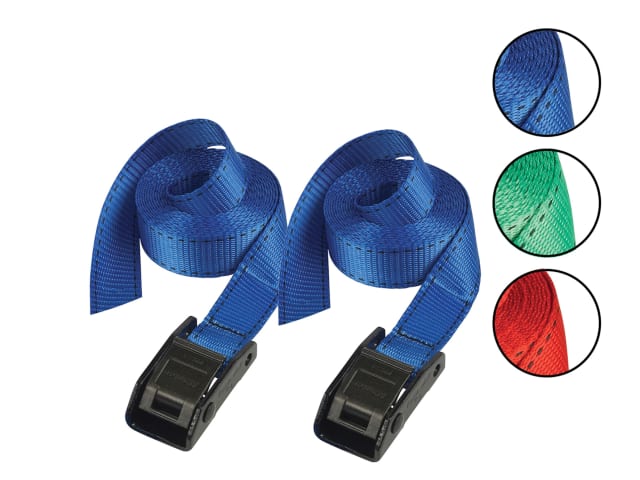 Lashing Strap with Metal Buckle, Coloured 5m 150kg (Pack 2)