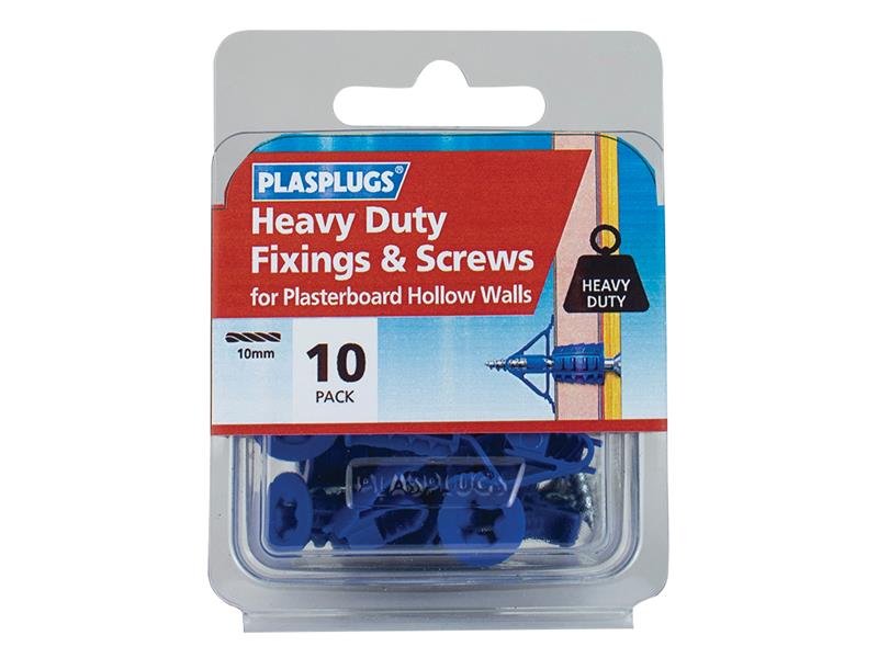 HWHS010 Heavy-Duty Plasterboard Fixings & Screws Pack of 10