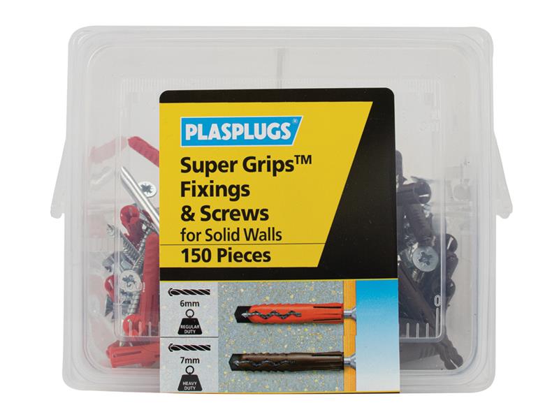 Super Grips Fixings & Screws Kit for Solid Walls, 150 Piece