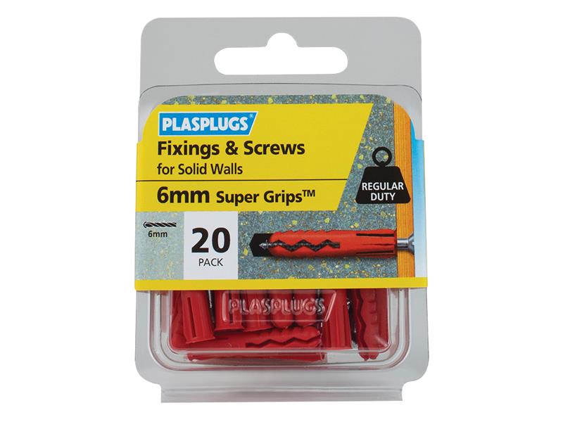 Solid Wall Super Grips Fixings Red & Screws Pack of 20