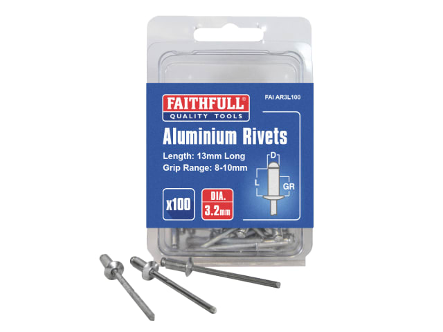 Aluminium Rivets 3.2 x 13mm Long Pre-Pack of 100