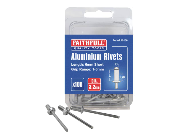 Aluminium Rivets 3.2 x 6mm Short Pre-Pack of 100