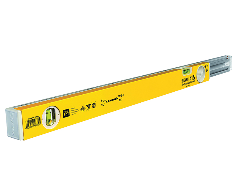 80T Telescopic Spirit Level 2 Vials 63-105cm