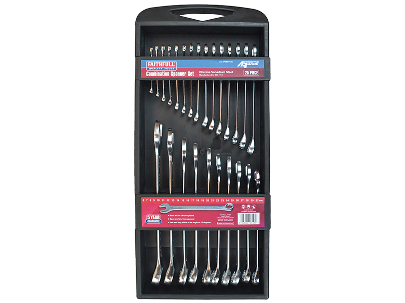 Chrome Vanadium Comb Spanner Set, 25 Piece