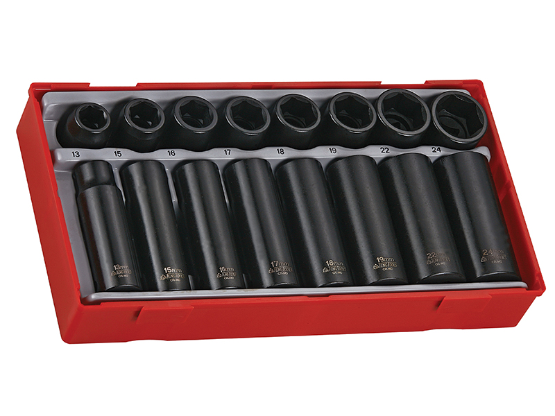 TT9116 Regular/Deep Impact Socket Set, 16 Piece-  1/2in Drive