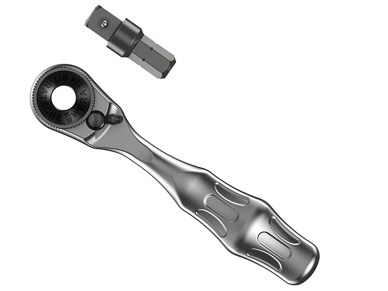 8001 A Zyklop Mini Bit Ratchet 1/4in Hex Drive, with 1/4in Square adaptor