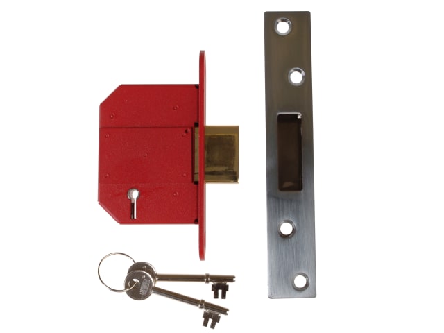 StrongBOLT 2100S BS 5 Lever Mortice Deadlock 68mm 2.5in Satin Chrome Box