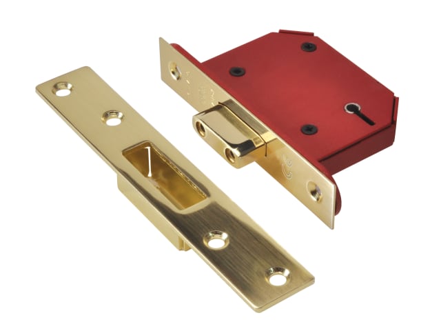 StrongBOLT 2105S Polished Brass 5 Lever Mortice Deadlock Visi 68mm 2.5in