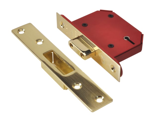 StrongBOLT 2105S Polished Brass 5 Lever Mortice Deadlock Visi 81mm 3in