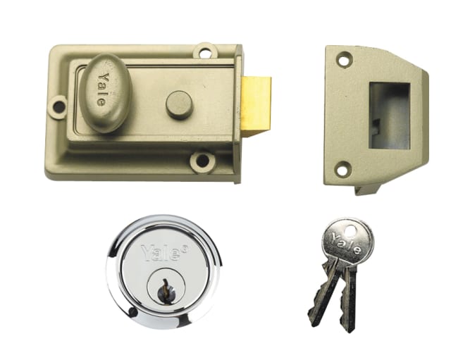 P77 Traditional Nightlatch 60mm Backset Nickel Brass Finish SC Cylinder Box