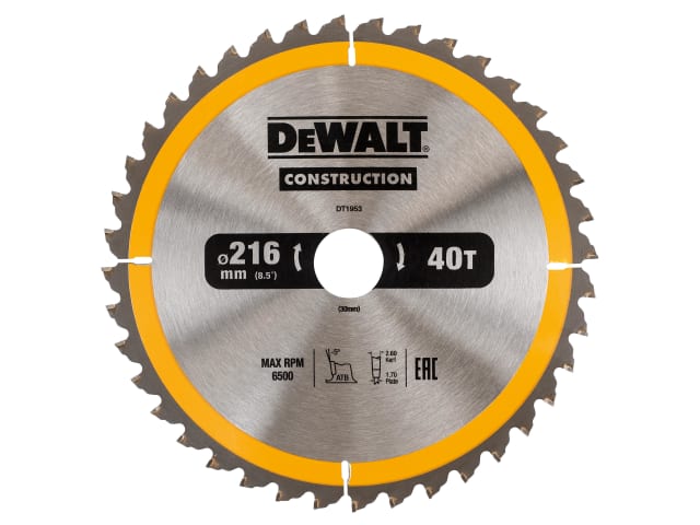 Stationary Construction Circular Saw Blade 216 x 30mm x 40T ATB/Neg