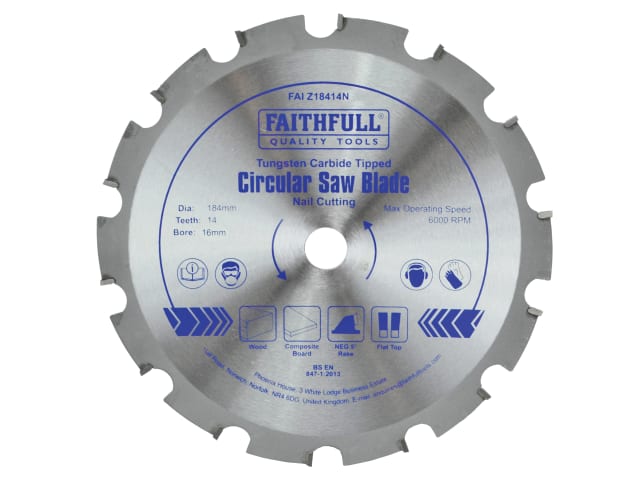 TCT Circular Saw Blade Nail Cutting 184 x 16mm x 14T NEG