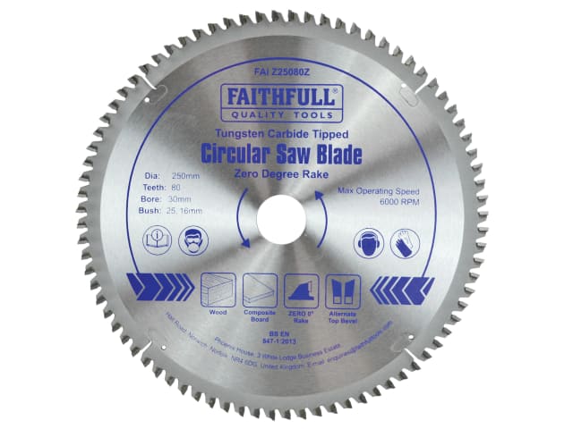 TCT Circular Saw Blade Zero Degree 250 x 30mm x 80T