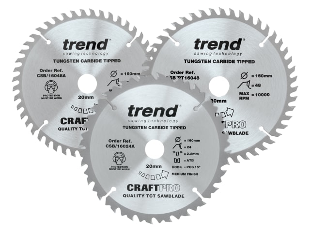 CraftPro Plunge Saw Blade 160 x 20mm x 24T/48T (Pack 3)