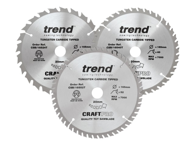 CraftPro Cordless Saw Blade 165 x 20mm x 24T/40T/52T (Pack 3)