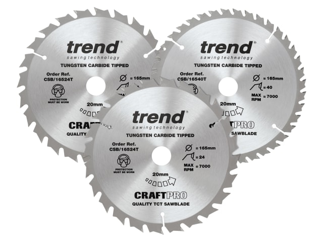 CraftPro Cordless Saw Blade 165 x 20mm x 24T/40T (Pack 3)