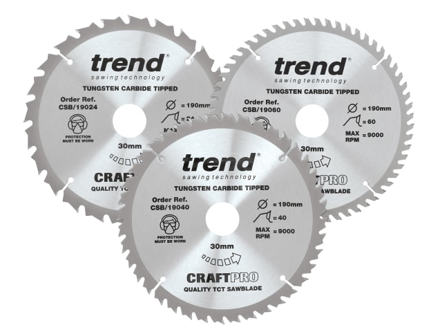 CraftPro Saw Blade 190 x 30mm x 24T/40T/60T (Pack 3)