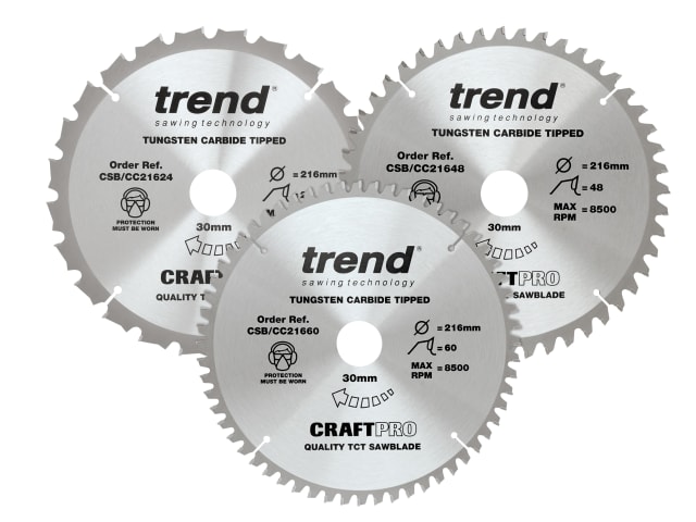 CraftPro Mitre Saw Blade 216 x 30mm x 24T/48T/60T (Pack 3)