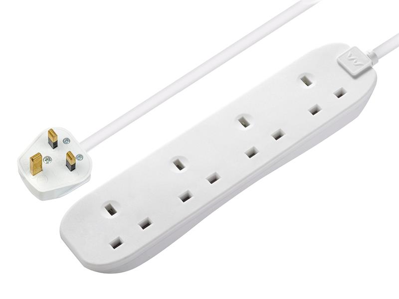 Extension Lead 240V 4-Gang 13A White 5m