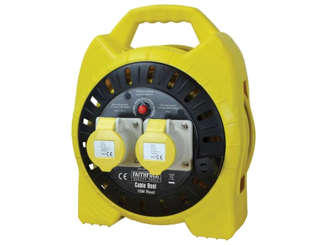 Semi-Enclosed Cable Reel 110V 16A 2-Socket 15m (1.5mm Cable)