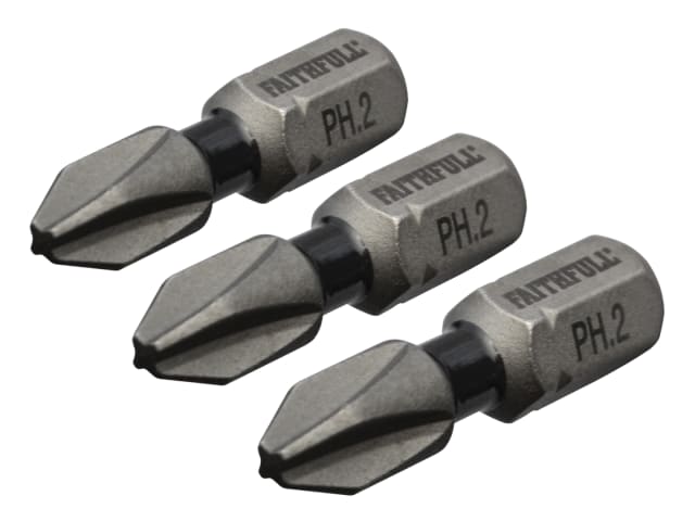 Phillips Impact Screwdriver Bits PH2 x 25mm (Pack 3)