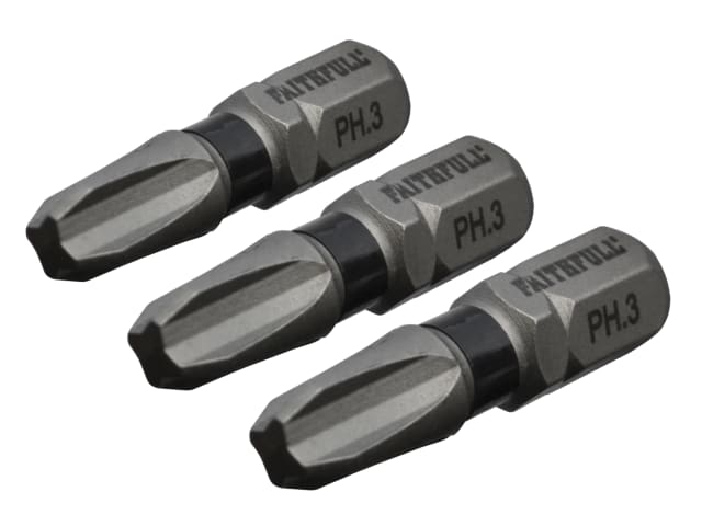 Phillips Impact Screwdriver Bits PH3 x 25mm (Pack 3)