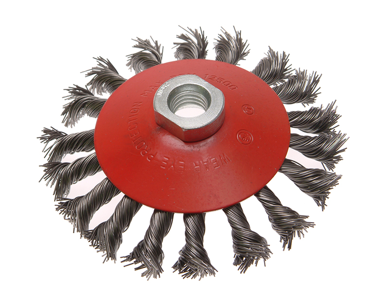 Conical Wire Brush 115mm M14x2 Bore, 0.50mm Wire