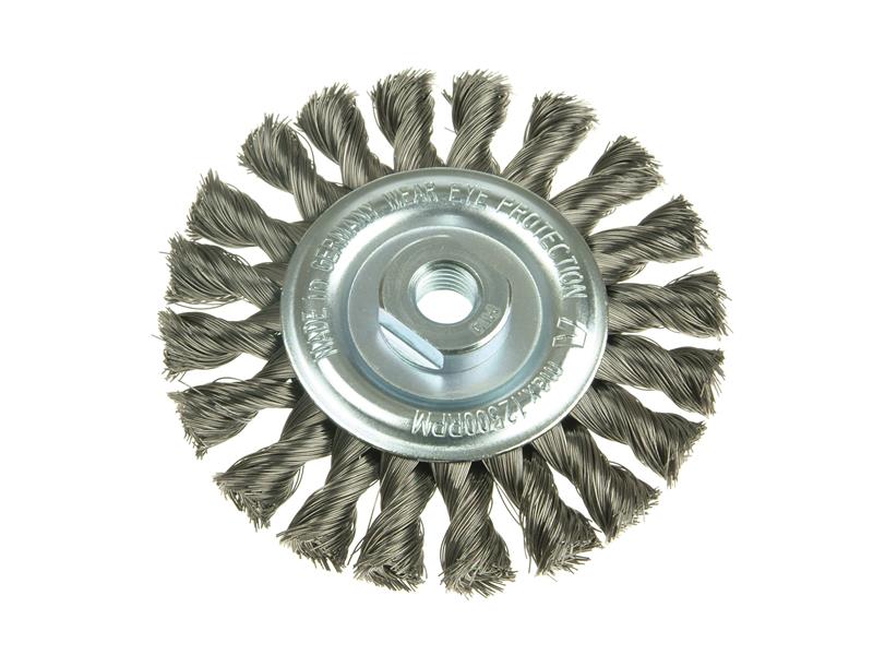 Knot Wheel Brush 115 x 14mm 22.2mm Bore, 0.50 Stainless Steel Wire