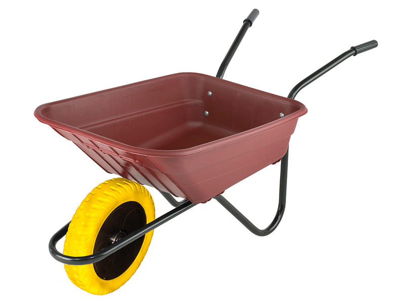 Boxed 90L Burgundy Polypropylene Wheelbarrow - Puncture Proof