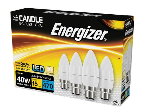 [ENGS14331] LED BC (B22) Opal Candle Non-Dimmable Bulb, Warm White 470 lm 5.2W (Pack 4)